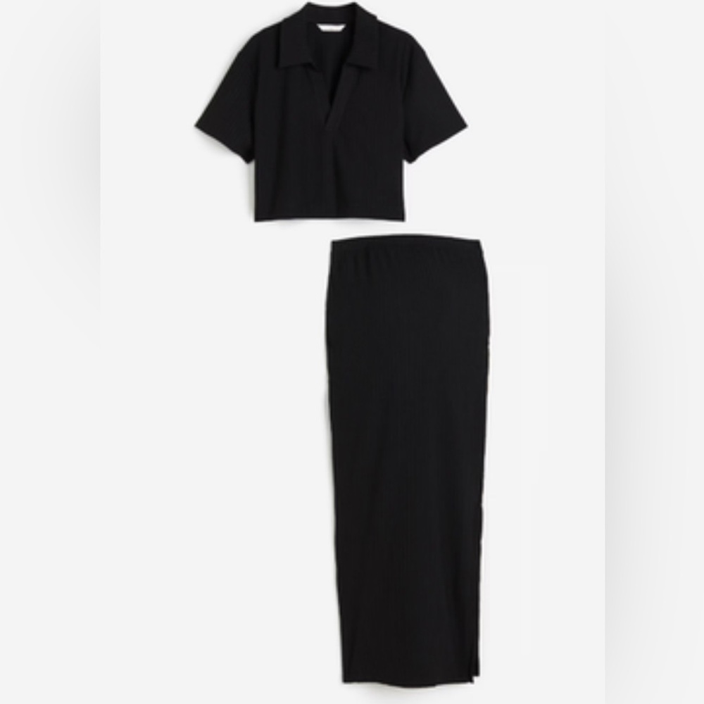 H&M mama maternity black ribbed set 2 piece size medium